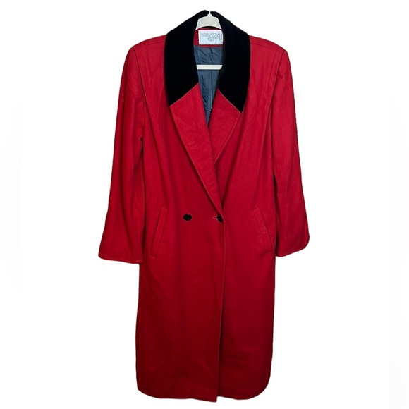 Jackets & Blazers - International scene wool velvet maxi floor length trench pea coat red